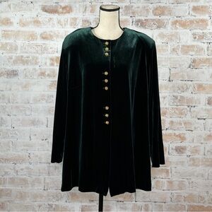 True Vintage 80s Velour Long Sleeve Button Down Longer Length Scoop Neck Blouse